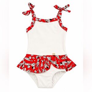 White & Red Dalmatian Print Girls' One-Piece Swimsuit